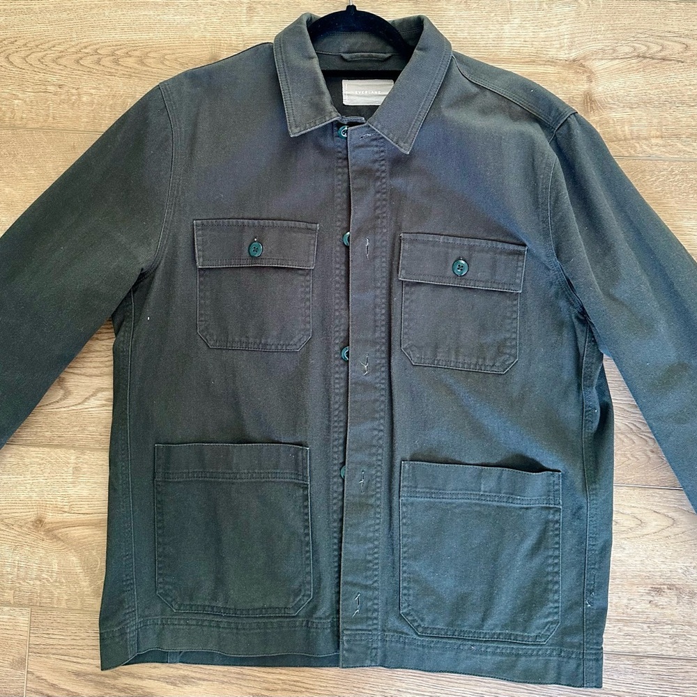 Everlane Large Chore Shirt Jacket Cotton Twill Pine Dark Green